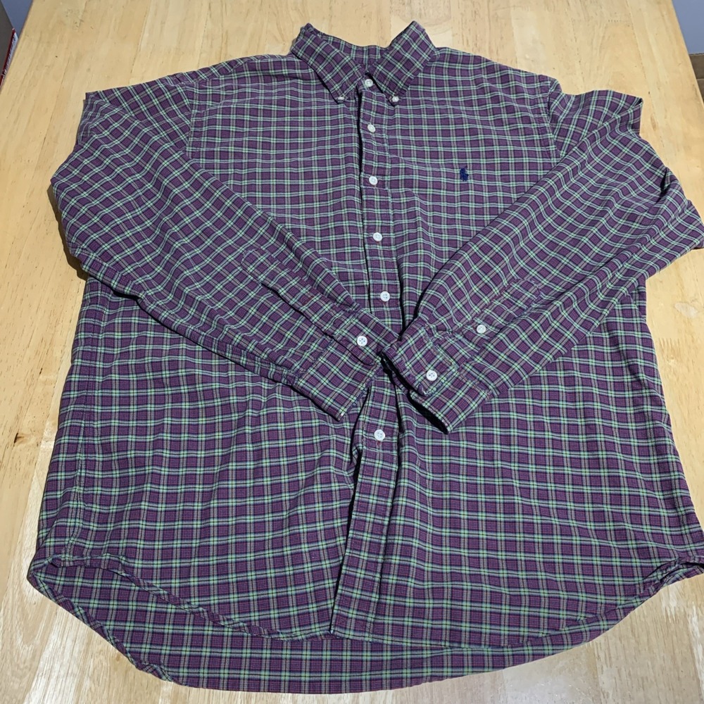 Polo Ralph Lauren Shirt Mens XL Cotton Stretch‎ Plaid Oxford Button Down